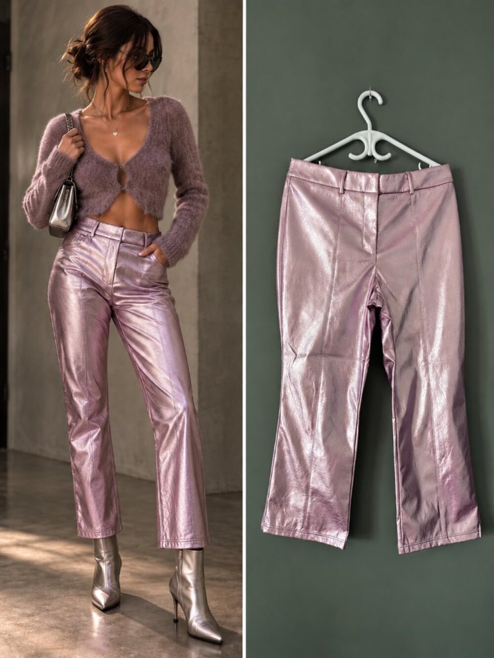 7 For All Mankind Metallic Pink Faux Leather Straight Leg Y2K Glam L